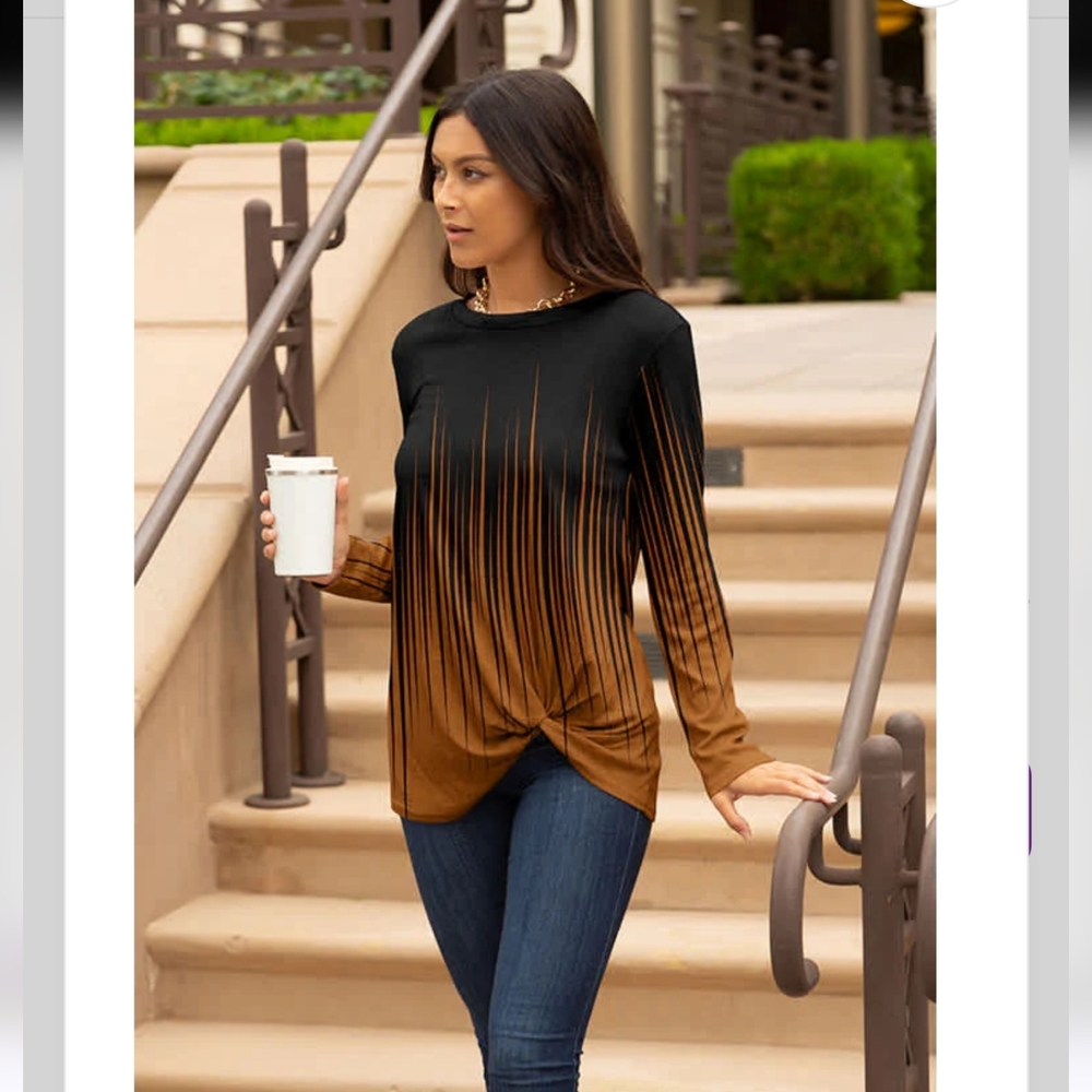 Lily by Firmiana Long Sleeve Knot Tie Front Tunic Shirt Top Geometric, Laser Med